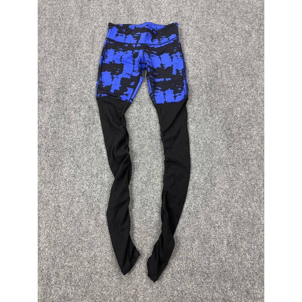 Alo Leggings Womens Small Blue Tie Dye Ribbed‎ Panel Ankle Yoga Athletic Workout